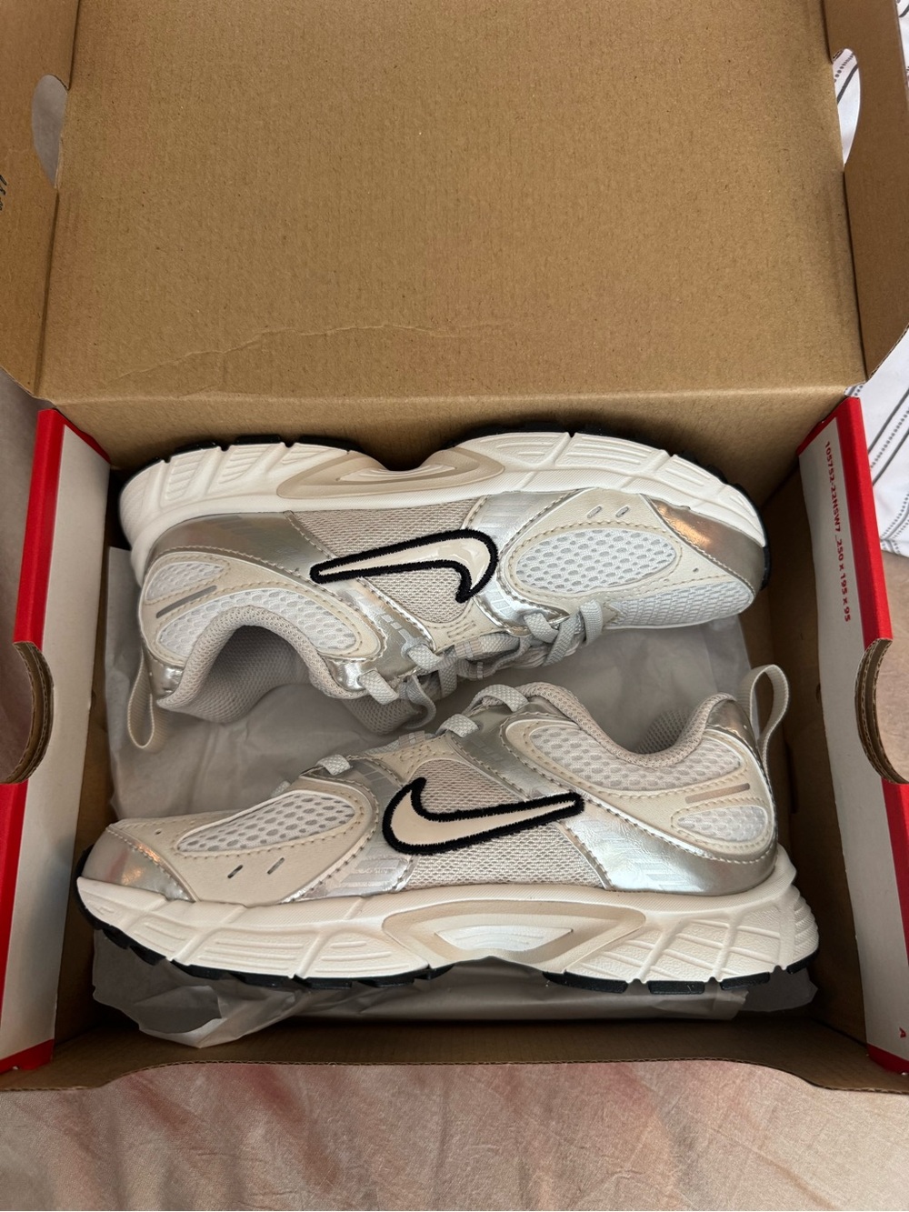 Nike White Silver Athletic Sneakers with Black Swoosh